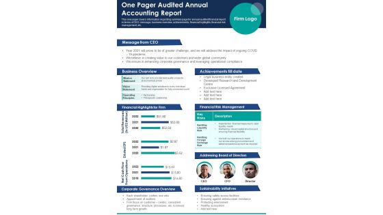 One Pager Audited Annual Accounting Report PDF Document PPT Template