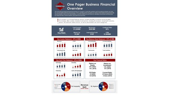 One Pager Business Financial Overview PDF Document PPT Template