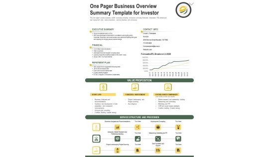 One Pager Business Overview Summary Template For Investor PDF Document PPT Template One Pager Business Overview Summary Template For Investor PDF Document PPT Template