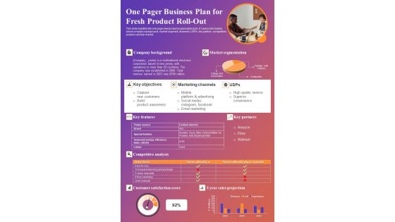 One Pager Business Plan For Fresh Product Roll Out PDF Document PPT Template