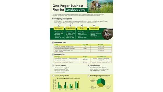 One Pager Business Plan For Landscaping PDF Document PPT Template One Pager Business Plan For Landscaping PDF Document PPT Template