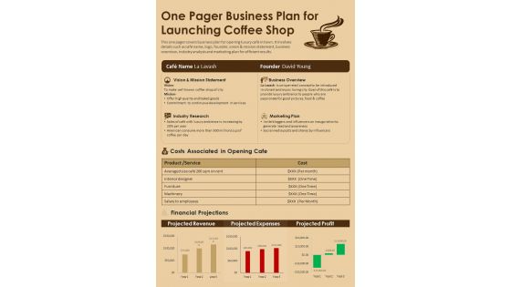 One Pager Business Plan For Launching Coffee Shop PDF Document PPT Template One Pager Business Plan For Launching Coffee Shop PDF Document PPT Template