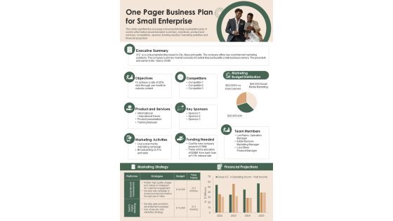 One Pager Business Plan For Small Enterprise PDF Document PPT Template