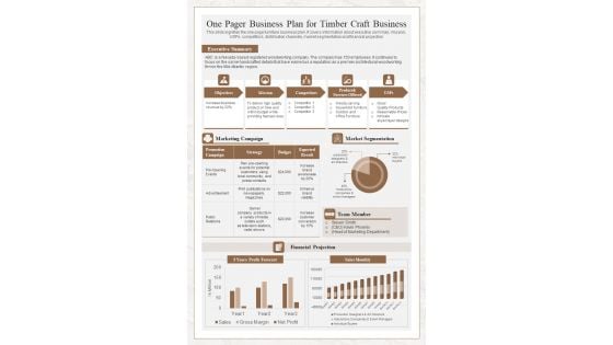 One Pager Business Plan For Timber Craft Business PDF Document PPT Template One Pager Business Plan For Timber Craft Business PDF Document PPT Template