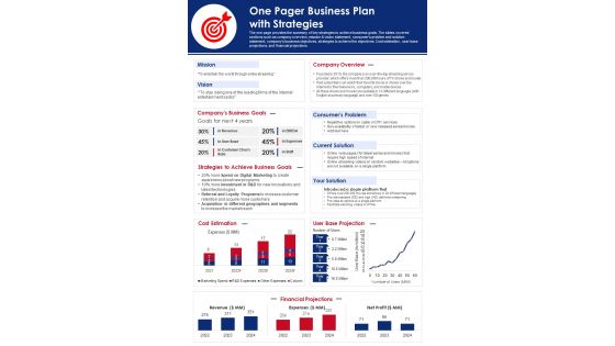 One Pager Business Plan With Strategies PDF Document PPT Template