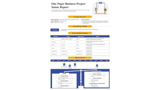 One Pager Business Project Status Report PDF Document PPT Template One Pager Business Project Status Report PDF Document PPT Template