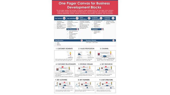 One Pager Canvas For Business Development Blocks PDF Document PPT Template