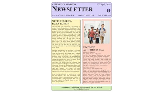 One Pager Church Youth Community Newsletter PDF Document PPT Template