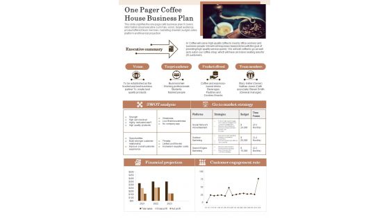 One Pager Coffee House Business Plan PDF Document PPT Template