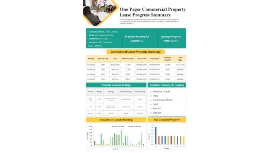 One Pager Commercial Property Lease Progress Summary PDF Document PPT Template