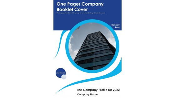 One Pager Company Booklet Cover PDF Document PPT Template