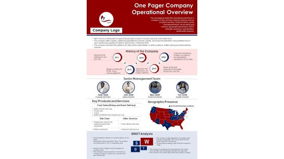One Pager Company Operational Overview PDF Document PPT Template One Pager Company Operational Overview PDF Document PPT Template