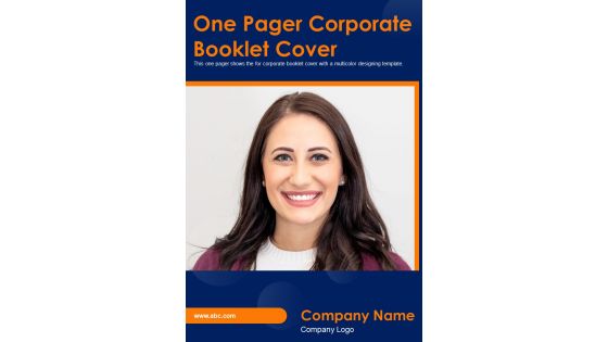 One Pager Corporate Booklet Cover PDF Document PPT Template