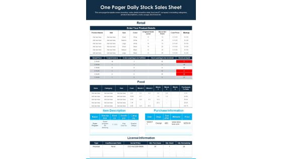 One Pager Daily Stock Sales Sheet PDF Document PPT Template