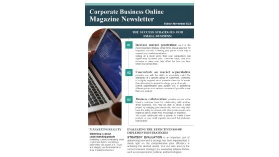 One Pager Digital Journal Newslette PDF Document PPT Template