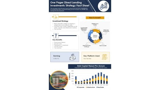 One Pager Direct Lending Investments Strategy Fact Sheet PDF Document PPT Template
