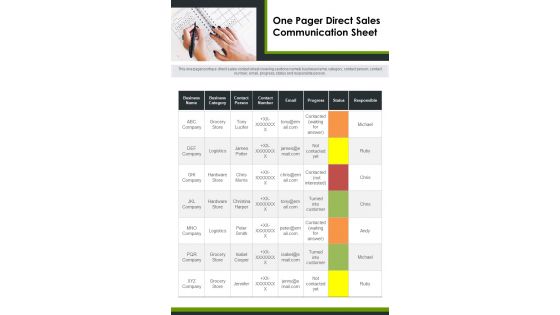 One Pager Direct Sales Communication Sheet PDF Document PPT Template One Pager Direct Sales Communication Sheet PDF Document PPT Template