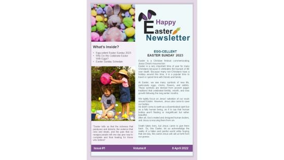 One Pager Easter Details Newsletter PDF Document PPT Template