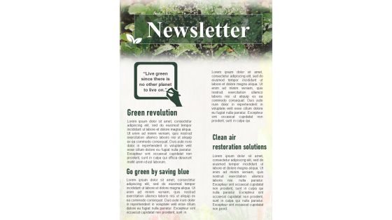 One Pager Eco Friendly Charitable Newsletter PDF Document PPT Template