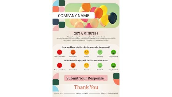 One Pager Email Newsletter For User Satisfaction Product Feedback Survey PDF Document PPT Template One Pager Email Newsletter For User Satisfaction Product Feedback Survey PDF Document PPT Template