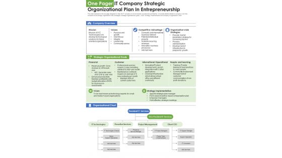 One Pager Enterprise Entrepreneurial Plan PDF Document PPT Template