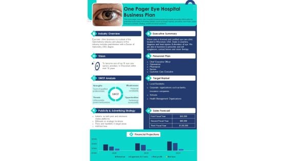 One Pager Eye Hospital Business Plan PDF Document PPT Template