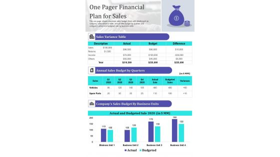 One Pager Financial Plan For Sales PDF Document PPT Template One Pager Financial Plan For Sales PDF Document PPT Template