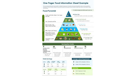 One Pager Food Information Sheet Example PDF Document PPT Template