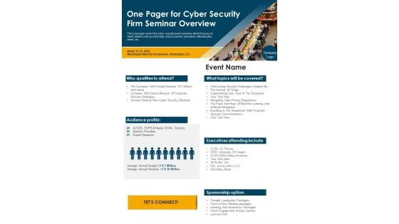 One Pager For Cyber Security Firm Seminar Overview PDF Document PPT Template One Pager For Cyber Security Firm Seminar Overview PDF Document PPT Template