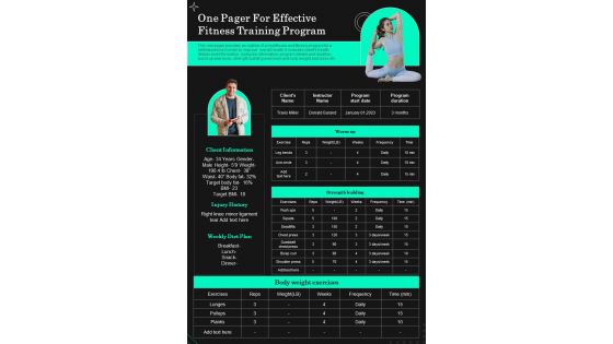 One Pager For Effective Training Program PDF Document PPT Template