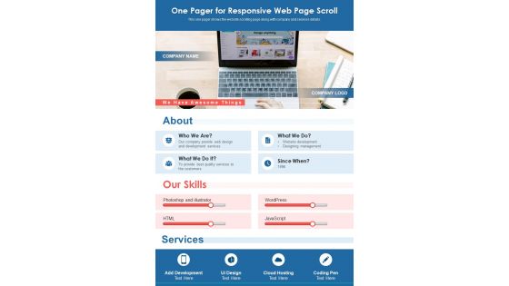 One Pager For Responsive Web Page Scroll PDF Document PPT Template