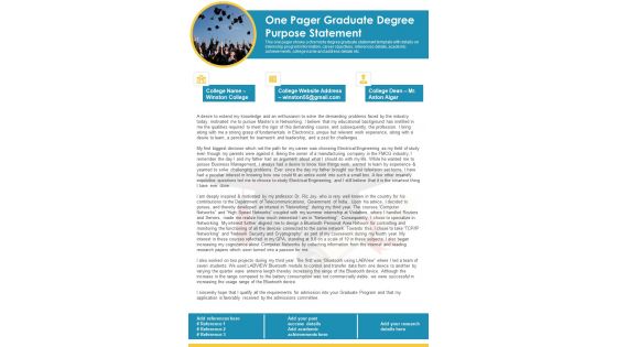 One Pager Graduate Degree Purpose Statement PDF Document PPT Template