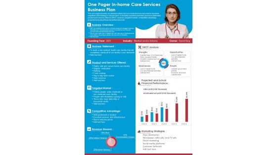 One Pager In Home Care Services Business Plan PDF Document PPT Template