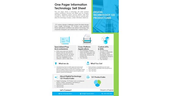 One Pager Information Technology Sell Sheet PDF Document PPT Template