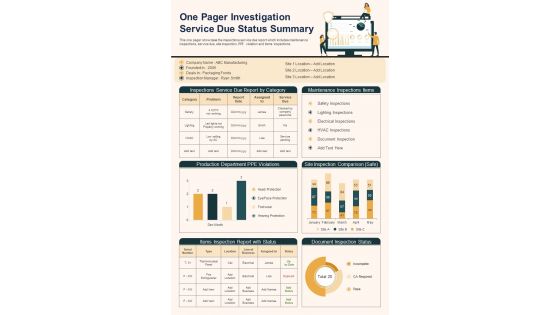 One Pager Investigation Service Due Status Summary PDF Document PPT Template One Pager Investigation Service Due Status Summary PDF Document PPT Template
