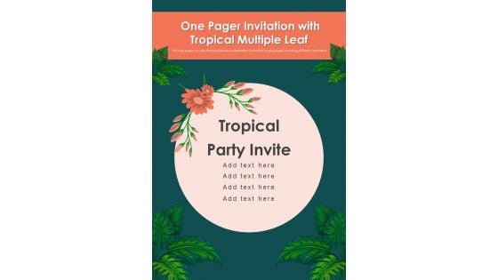 One Pager Invitation With Tropical Multiple Leaf PDF Document PPT Template