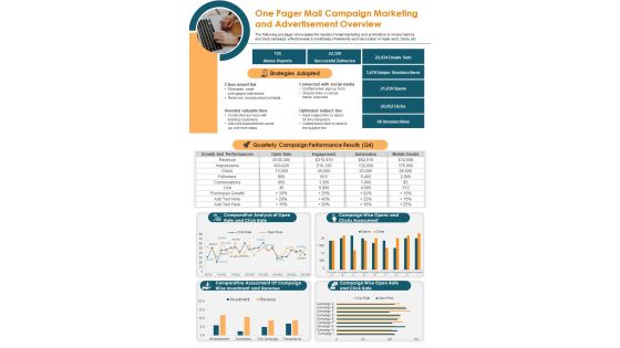 One Pager Mail Campaign Marketing And Advertisement Overview PDF Document PPT Template