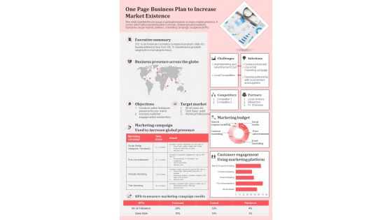 One Pager Market Existence PDF Document PPT Template