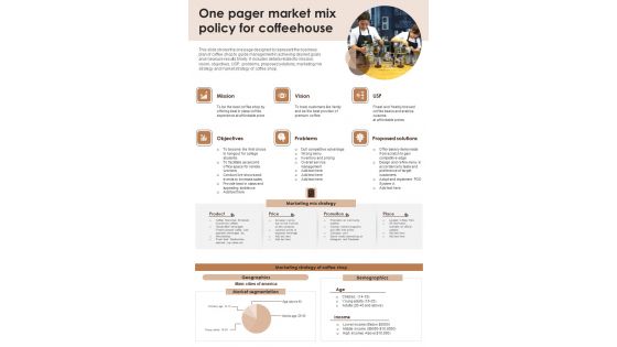 One Pager Market Mix Policy For Coffeehouse PDF Document PPT Template One Pager Market Mix Policy For Coffeehouse PDF Document PPT Template