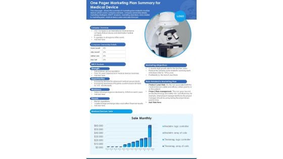One Pager Marketing Plan Summary For Medical Device PDF Document PPT Template One Pager Marketing Plan Summary For Medical Device PDF Document PPT Template