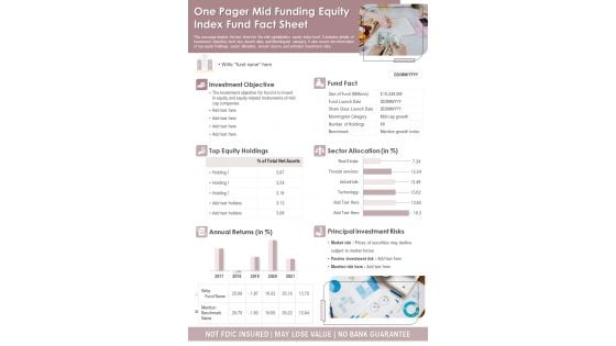 One Pager Mid Funding Equity Index Fund Fact Sheet PDF Document PPT Template