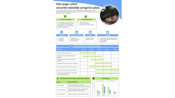 One Pager Monthly Status Plan PDF Document PPT Template