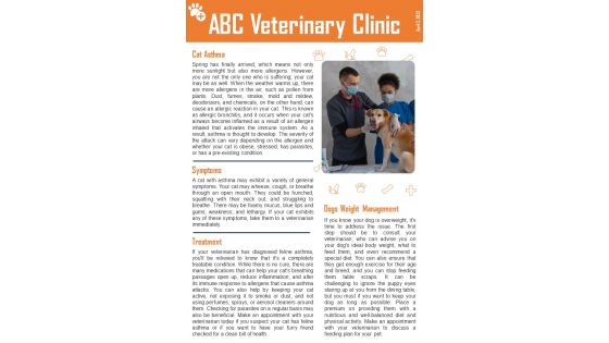One Pager Newsletter For Animal Health Center PDF Document PPT Template