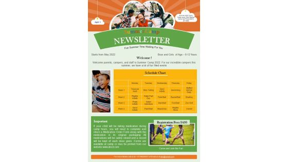 One Pager Newsletter For Childrens Summer Retreat PDF Document PPT Template