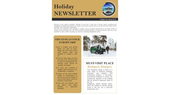 One Pager Newsletter For Corporate Holidays PDF Document PPT Template