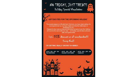 One Pager Newsletter For Halloween Occasion Holiday PDF Document PPT Template