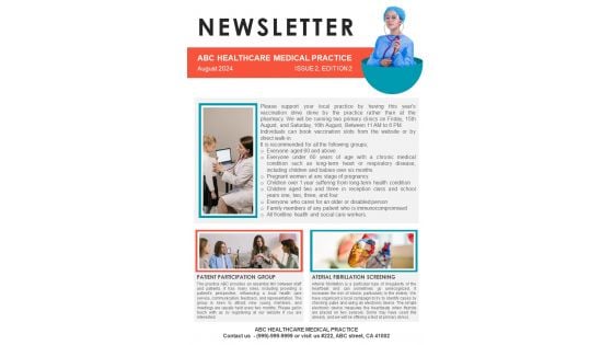 One Pager Newsletter For Medical Profession PDF Document PPT Template