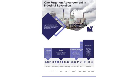 One Pager On Advancement In Industrial Revolution PDF Document PPT Template