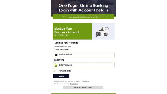 One Pager Online Banking Login With Account Details PDF Document PPT Template