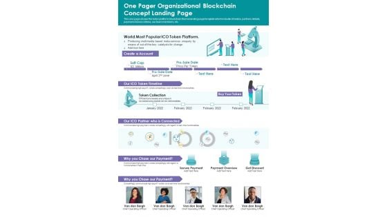 One Pager Organizational Blockchain Concept Landing Page PDF Document PPT Template